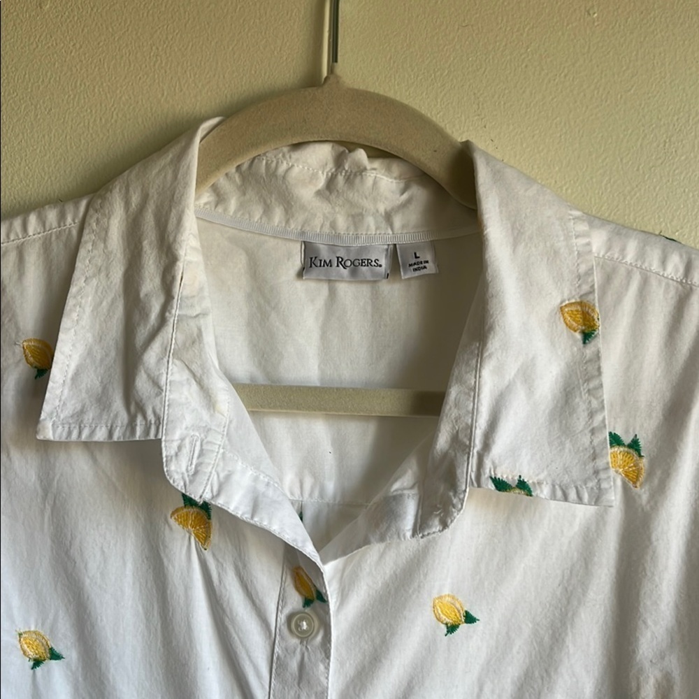 Kim Rogers Women’s Button Down Novelty Print Lemon Citrus Cotton Shirt Sz L - Picture 4 of 11